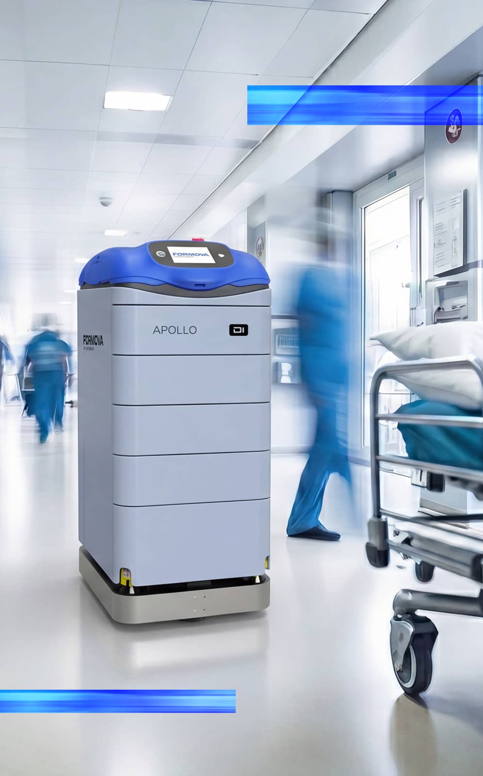 Un véhicule à guidage automatique (agv) Formova Apollo dans un environnement hospitalier